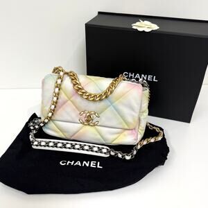 CHANEL 19 Rainbow Goatskin Leather Tri-Metal Small Flap Bag Multicolor CC Logo
